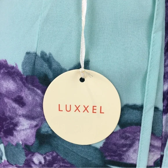 Luxxel Turquoise Lavender Fields Surplice Neckline Open Back Maxi Dress sz Small - Picture 16 of 16